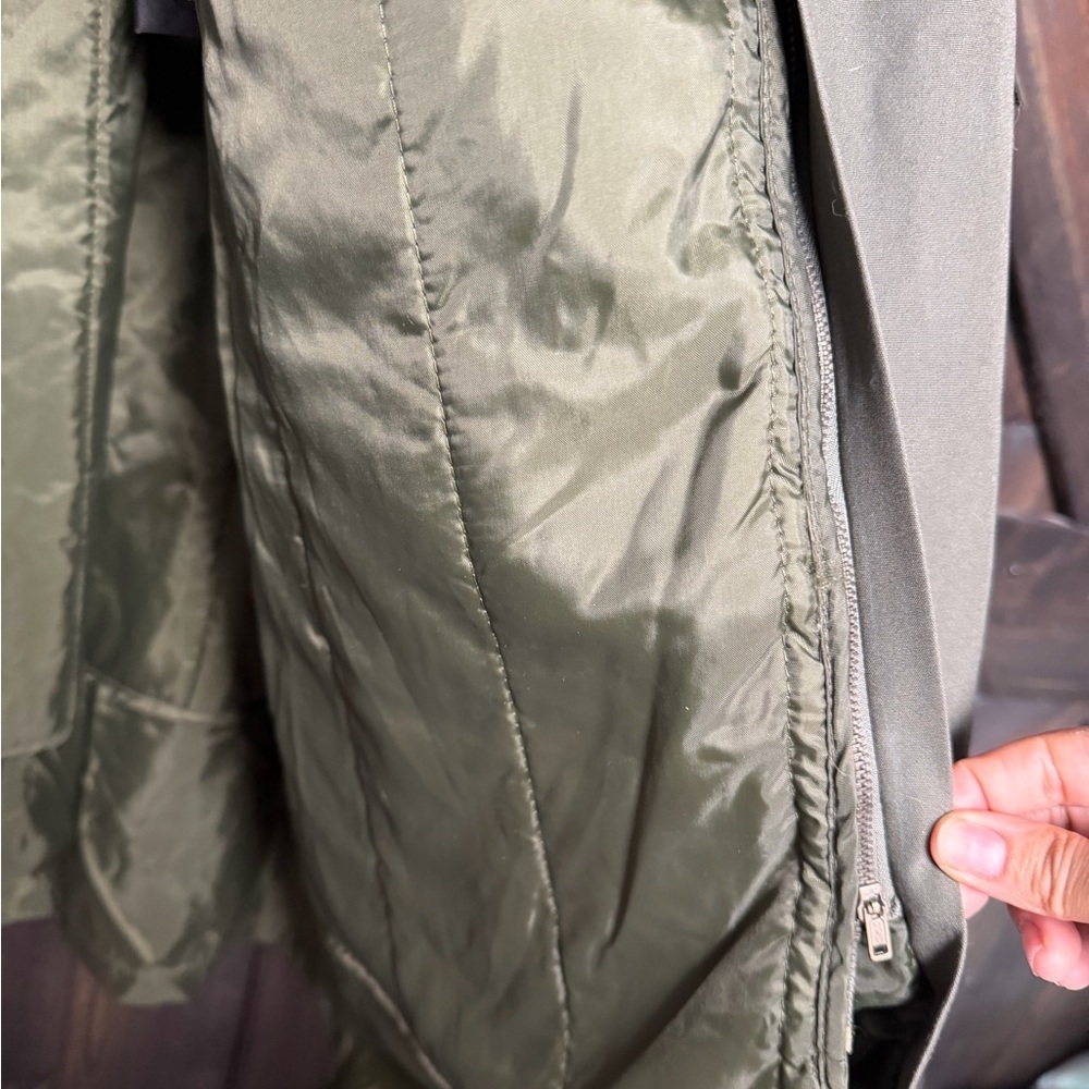 English Squire Mens Trench Coat Olive Green Belted Long Jacket Size 44R - Picture 8 of 8